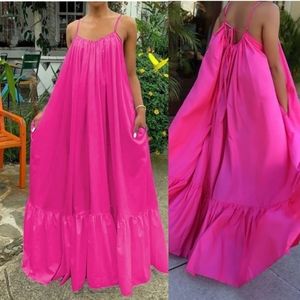 NWT Pink Maxi Dress w/Spaghetti Straps and Pockets